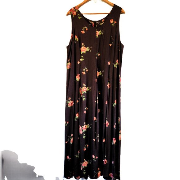 Vintage Laura Ashley Brown Pink Roses Midi/Maxi Slvless Dress Women 14 Cottage - Picture 1 of 12